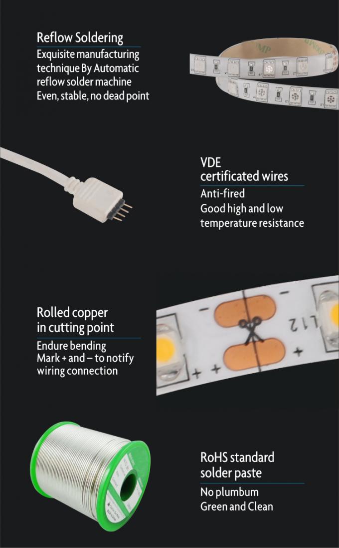 14.4W 60 RGB LED Strips Lights 12V 120 Degree Beam Angle IP20 RGB LED