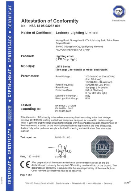 China LEDCORP LIGHTING LIMITED certification